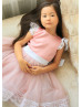 Lace Sleeve Pink Flower Girl Dress